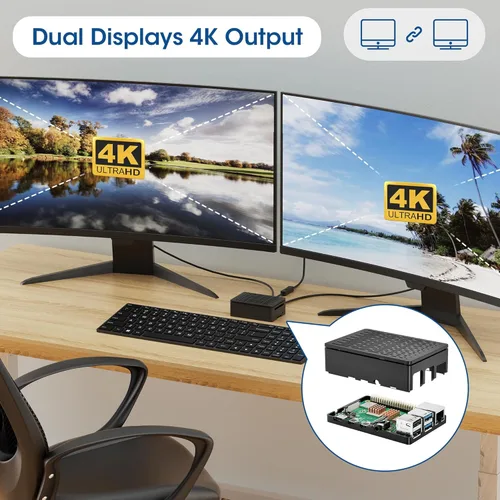 Miniatura 6 de RasTech Raspberry Pi 4 Kit de inicio de 4GB con placa Pi 4 de 4GB, tarjeta de 32GB, 4 disipadores de calor de cobre, 2 cables de salida HD, fuente