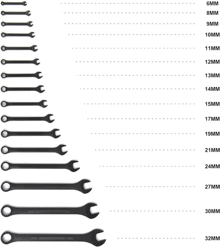 Miniatura 2 de Juego de 16 piezas de llaves combinadas métricas de 6mm a 32mm con bolsa enrollable
