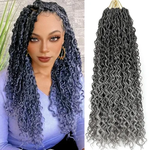 Miniatura 26 de Copper Goddess Faux Locs Cabello de Ganchillo con Puntas Rizadas, 7 Paquetes de 14 Pulgadas Boho Goddess Locs Cabello de Ganchillo, Cabello
