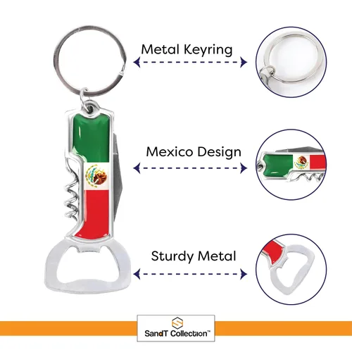 Miniatura 4 de Llavero multifuncional para abridor de botellas, llavero con sacacorchos, bandera de México, juego de 3 (sin nombre)