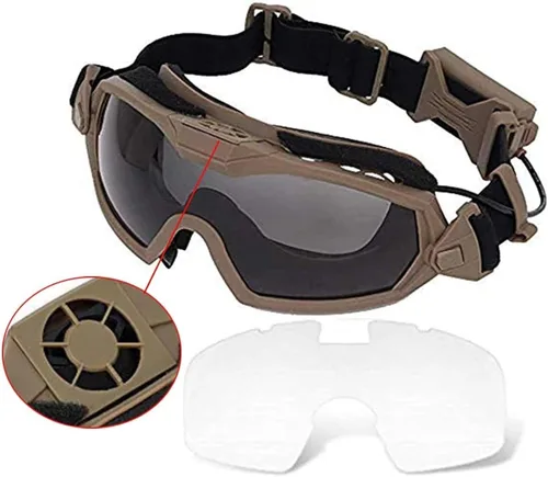 Miniatura 8 de H World Shopping Gafas de Airsoft antivaho con ventilador y lente intercambiable para disparos militares, gafas de seguridad y gafas