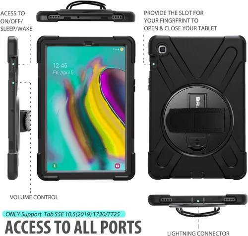 Miniatura 3 de BRAECN Funda para Samsung Galaxy Tab S5e de 10.5 pulgadas 2019, resistente a prueba de golpes con soporte giratorio 360/correa de mano y correa