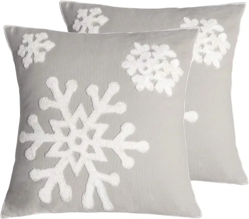 18x18, Funda de almohada decorativa de algodón para Navidad, bendición navideña, para cama, sofá, cojín de coche, con bordado de copo de nieve, Gris