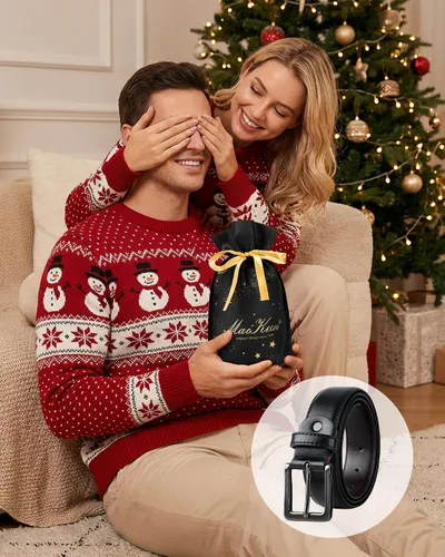 Miniatura 5 de Maikun cinturón de cuero negro para hombre, cinturones de vestir casuales para hombre, hebilla de pin de diseño clásico