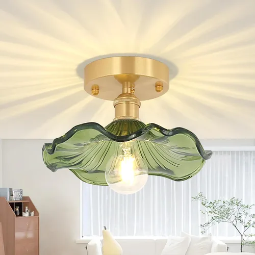 Miniatura 22 de Shenmoyl Luces de pasillo doradas de montaje semiempotrado con vidrio Scindapsus transparente, bombilla incluida, base de 4.72 pulgadas, lámpara