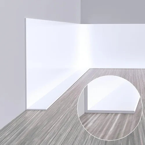 Miniatura 4 de Duzzy Moldura flexible para zócalo, 5 pulgadas de ancho x 60 pies de largo, moldura de goma para despegar y pegar, base de pared de vinilo Blanco