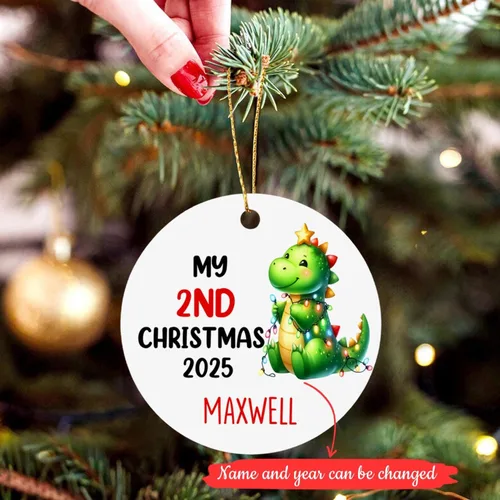 Miniatura 2 de Dino - Adorno de segunda Navidad para bebé, dinosaurio personalizado para niño/niña, regalo para nuevos padres, cumpleaños personalizado y nombre
