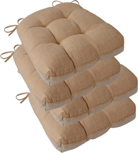Miniatura 14 de ELFJOY Cojines para sillas de comedor de 18 x 18 x 3 pulgadas, juego de 4 cojines para sillas de cocina con lazos y respaldo antideslizante, cómodo