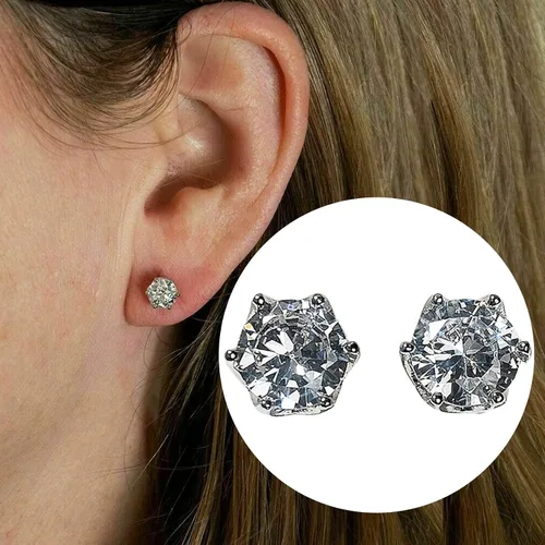 Miniatura 2 de Aretes para mujer, diseño hexagonal clásico y simple, con circonita de un solo diamante, joyería de personalidad de novia, regalos para niñas