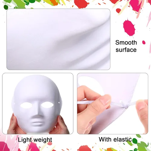Miniatura 3 de Aoriher 50 máscaras faciales completas para manualidades, color blanco, de papel liso, máscaras de arte pintables en blanco para mujeres