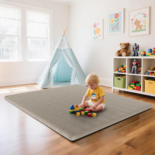 Miniatura 10 de Omzer Alfombra de Juego para Bebé para Piso: Espuma Suave y Segura de 3.3 cm de Grosor con Cobertura de Algodón Lavable a Máquina para Tiempo