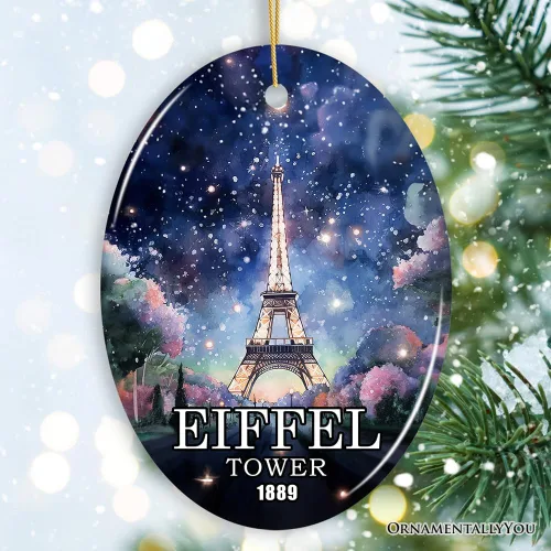 Miniatura 7 de Adorno de Navidad Majestic Night View de la Torre Eiffel, recuerdo de Francia y regalo (óvalo)