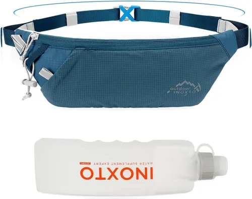 Miniatura 9 de INOXTO Cinturón delgado para correr con riñonera para mujeres y hombres, bolsa deportiva de cintura con botella de agua de 300ml para correr