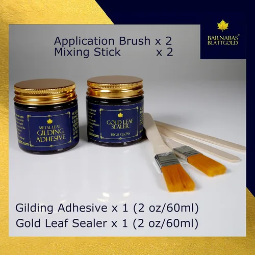 Miniatura 4 de Barnabas - Kit de dorado – 100 hojas de imitación de hoja de oro y hoja de plata, adhesivo dorado de 2.0 fl oz, sellador brillante 2.0 fl oz, 2