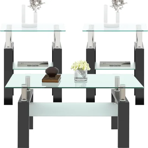 Miniatura 13 de ODUSE-DAILY Morden Design - Mesa auxiliar rectangular de cristal para sala de estar, con patas de metal negro, vidrio templado transparente