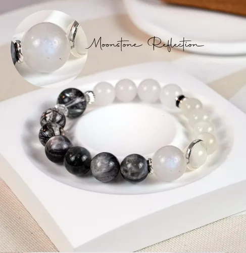 Miniatura 15 de Precious Gemstone Natural Crystal Healing Bracelet, Rutilated Quartz, Moonstone, Quartz Handmade Original Design Bracelet