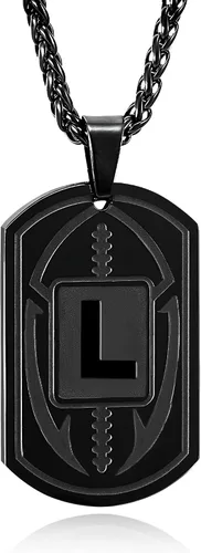 Miniatura 52 de Graduation Gifts - Football Initial Necklace for Men Boys Kids Teen Dog Tag Stainless Steel Black Letter Pendant Sport Football Athletes Jewelry