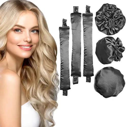 3 juegos/6 rizadores de cabello sin calor, sin calor, para rizos sin calor con gorras para el cabello, diadema suave sin calor para cabello largo,