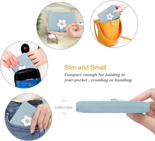 Miniatura 38 de CONISY Lindas carteras para mujer, de cuero con bloqueo RFID, pequeña cartera triple con ventana de identificación para niñas y mujeres