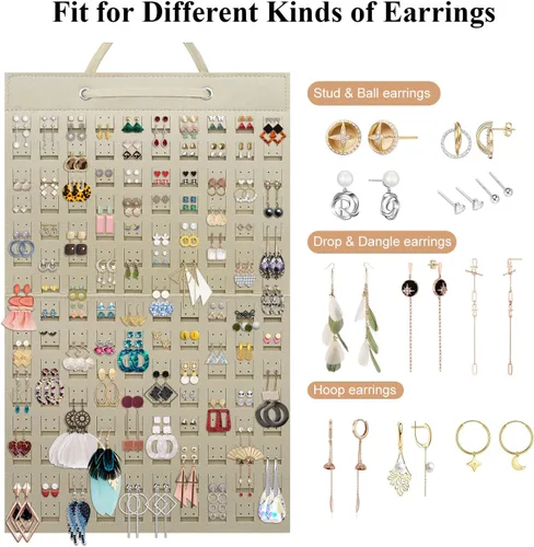 Miniatura 3 de Organizador de Aretes, Soporte Colgante para Aretes que Sostiene Hasta 300 Pares, Organizador de Aretes de Botón de Gran Capacidad