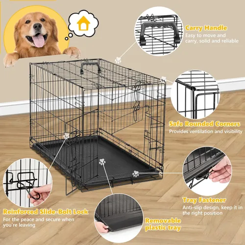 Miniatura 2 de Jaula para perros – Jaula portátil extra grande de 48 pulgadas de doble puerta, jaula de alambre de metal para mascotas con bloqueo seguro, bandeja