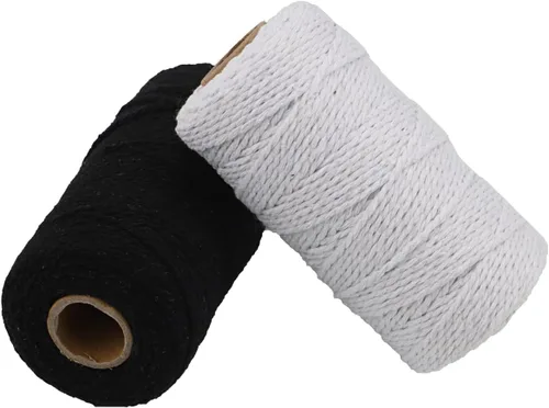 Miniatura 16 de Carrete de hilo de algodón de 656 pies de 10 capas, cuerda para manualidades y envoltura de regalos (negro + amarillo)