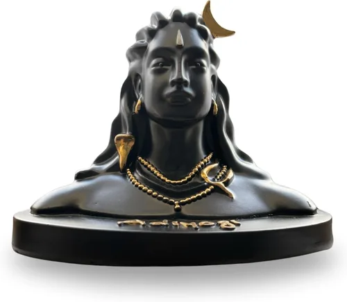 Miniatura 10 de Vedic Charya - Estatua de Adiyogi Shiva de 4.5 pulgadas - Ídolo de resina hecho a mano de Mahadev Dhyana Mudra para tablero del coche, escritorio