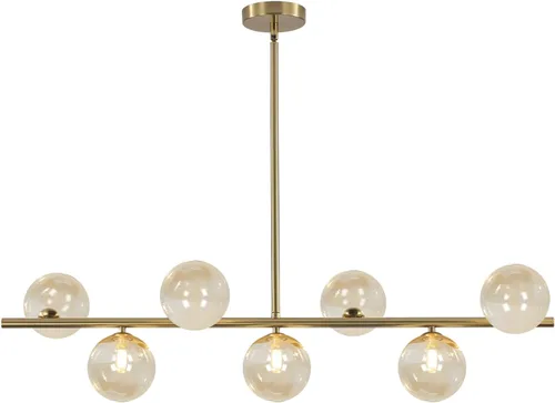 Miniatura 12 de BOKT Lámpara colgante recta de latón dorado con 6 luces, lámpara colgante de Sputnik lineal moderna de mediados de siglo, globo grande, isla