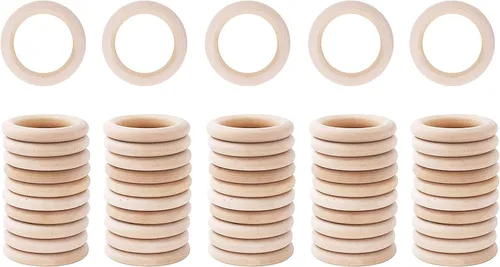Miniatura 23 de Mandala Crafts Suministros de anillos de macramé de madera de 1.575 pulgadas, 70 círculos de madera natural sin terminar para la fabricación de joyas