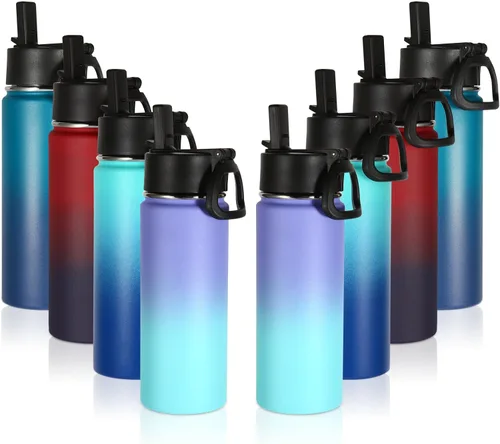 Miniatura 38 de Volhoply Paquete a Granel de 8 Botellas de Agua Aisladas de 18 Onzas, Botellas de Agua de Acero Inoxidable para Niños con Tapa con Pajita, Botella