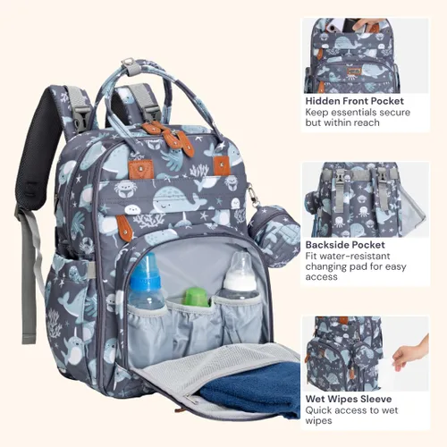 Miniatura 5 de BabbleRoo - Mochila para pañales - Bolso de viaje con artículos esenciales para bebés - Bolso de pañales multifuncional resistente al agua, bolso