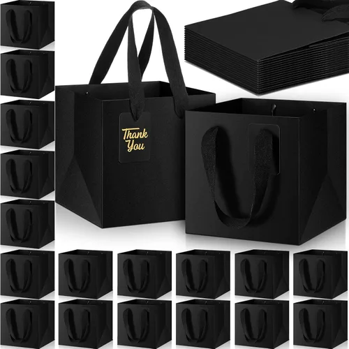 Windyun 25 mini bolsas de regalo de papel con asa de 6 x 6 x 6 pulgadas, pequeñas bolsas cuadradas con etiqueta de agradecimiento para Navidad,