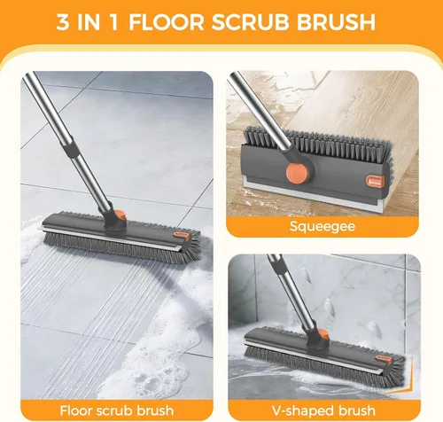 Miniatura 3 de SetSail Cepillo de limpieza de piso, cepillo 3 en 1 con mango largo ajustable de 54 pulgadas y raspador de cerdas rígidas de alta resistencia