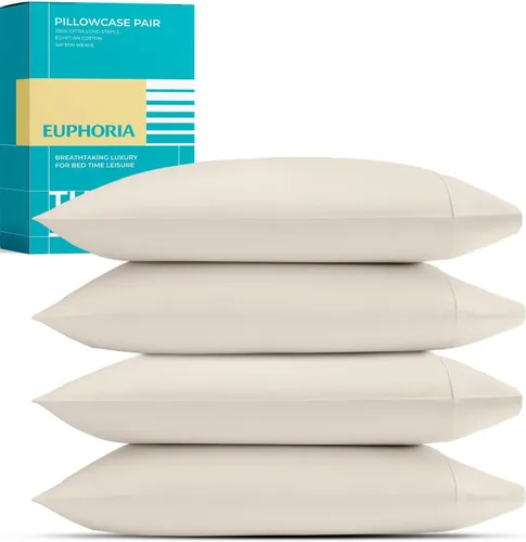 Miniatura 12 de THREAD SPREAD Fundas de almohada 100 % de algodón egipcio, fundas de almohada de 800 hilos, tamaño Queen / estándar, paquete de 2 unidades, suaves