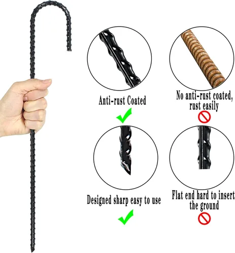 Miniatura 4 de Estacas para barras de refuerzo de tierra de 16 pulgadas, gancho en J extra resistente, a prueba de óxido, anclajes de tierra de acero con extremo