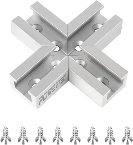 POWERTEC 71415 Kit de intersección en T para pista en T de 3/8 pulgadas con agujeros preperforados y accesorios de montaje | 3 x 3 pulgadas