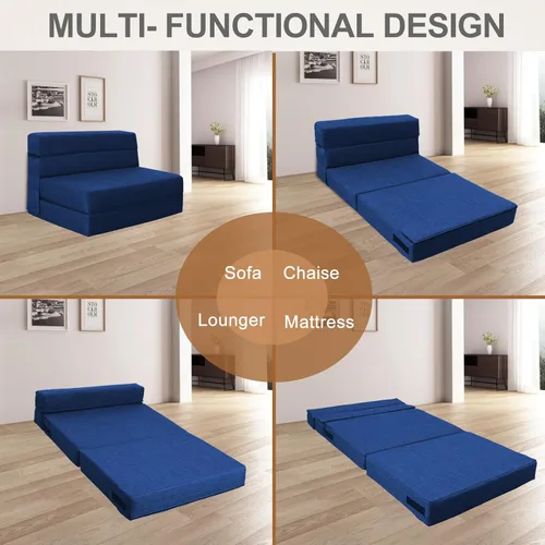 Miniatura 5 de Nigoone Sofá cama plegable de espuma viscoelástica con cojín, silla reclinable, sofá cama individual convertible para invitados, futón, funda Azul