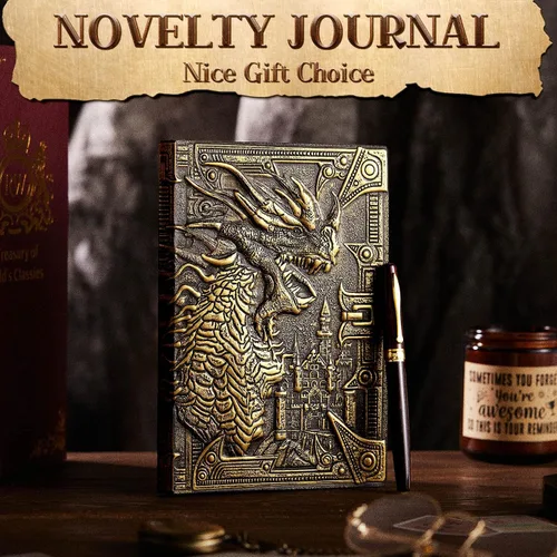Miniatura 6 de Pajean Dragon Journal - Diario de cuero en relieve para escribir, diario antiguo de dragón con bolígrafo, papel rayado, cuaderno de regalo de tapa