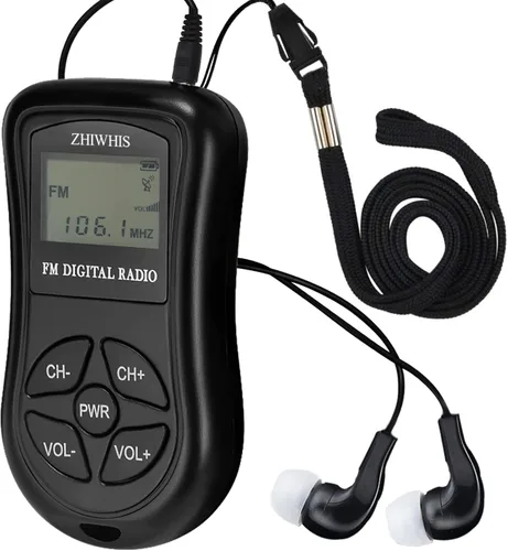 ZHIWHIS Mini radio FM portátil, pantalla digital LCD estéreo, sintonización, transistor, receptor de conferencias con auriculares, radio de bolsillo