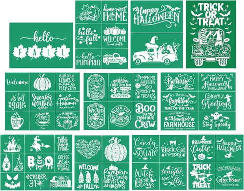 11 Pcs Fall Silk Screen Stencils Halloween Stencil for DIY Home Decor | Halloween Screen Print Stencils for Halloween Party Decoration, Stencil for