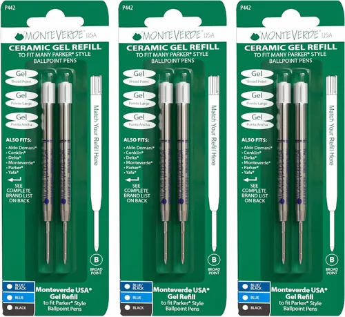 Miniatura 9 de Monteverde USA - Recargas de gel cerámico sin tapa para bolígrafos Parker, punta ancha, tinta negra, paquete de 2 – Solución de escritura confiable