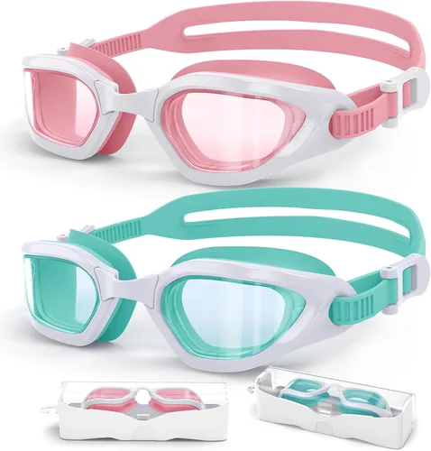 Gafas de natación para niños en doble tono, almohadillas ajustables para la nariz y silicona suave a prueba de fugas (6-14), visión clara, antivaho