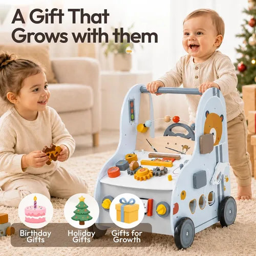 Miniatura 8 de Giant bean - Andador de bebé de madera con centro de actividades – Herramienta con tema de tráfico de automóviles, clasificador de formas de banco