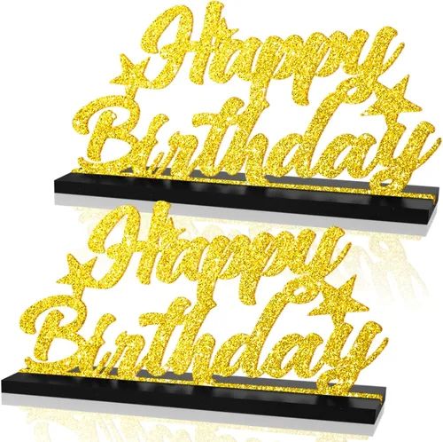 Miniatura 12 de Letrero de Feliz Cumpleaños con Letras Negras con Purpurina Centros de Mesa para Mesa Suministros de Fiesta de Cumpleaños Decoración de Favor