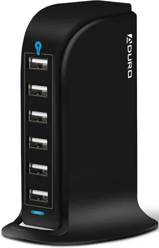 Aduro - Estación de carga de 6 puertos USB 40W de escritorio, para iPhone, iPad, tabletas y smartphones con Smart Flow