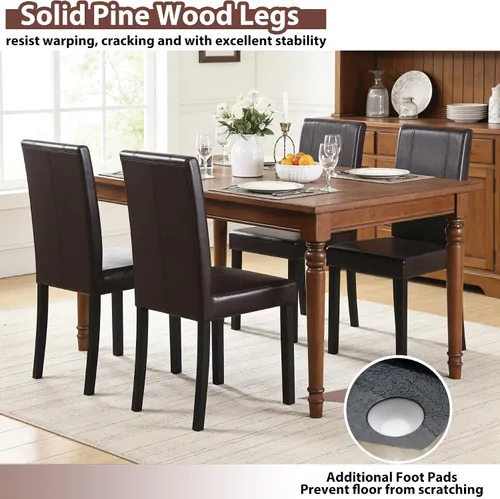 Miniatura 5 de SUPER DEAL Silla de comedor Parson acolchada de cuero sintético de madera, impermeable y resistente al aceite, sillas elásticas para cocina