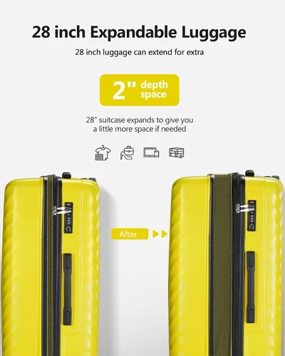 Miniatura 5 de SunnyTour Juego de equipaje expandible con ruedas giratorias dobles, juego de maletas rígidas de 3 piezas para viajes familiares y amigos, Amarillo