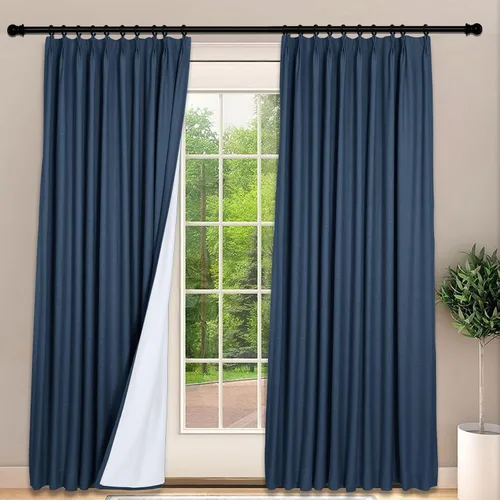 Miniatura 26 de Frelement Cortinas 100% opacas con forro térmico, cortinas de lino para decoración de Navidad, cortinas plisadas con aislamiento térmico