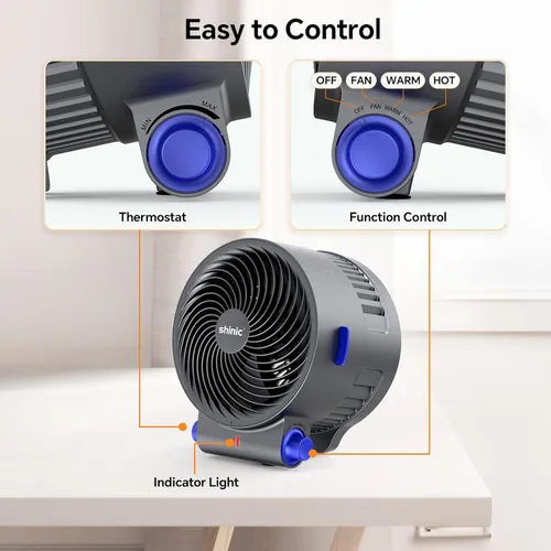 Miniatura 4 de shinic - Ventilador de escritorio y calentador combinado, ventilador portátil de circulación de aire de enfriamiento, protección contra inclinación