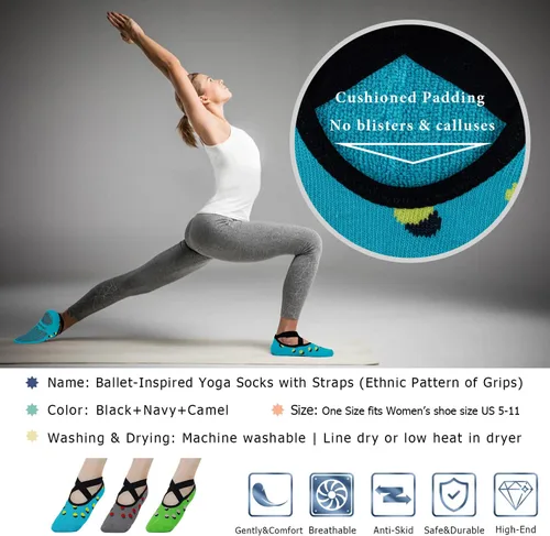 Miniatura 57 de Ozaiic - Calcetines de yoga para mujer con correas y agarres antideslizantes, ideales para pilates, Pure Barre, ballet, danza y entrenamiento
